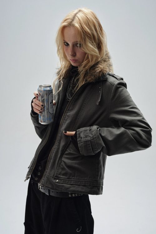 Stand Collar Punk Washed Jacket