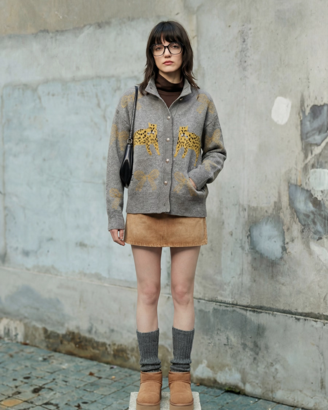 Stand Collar Tiger Knit Top / Mini Skirt Stand Collar Tiger Knit Top / Mini Skirt