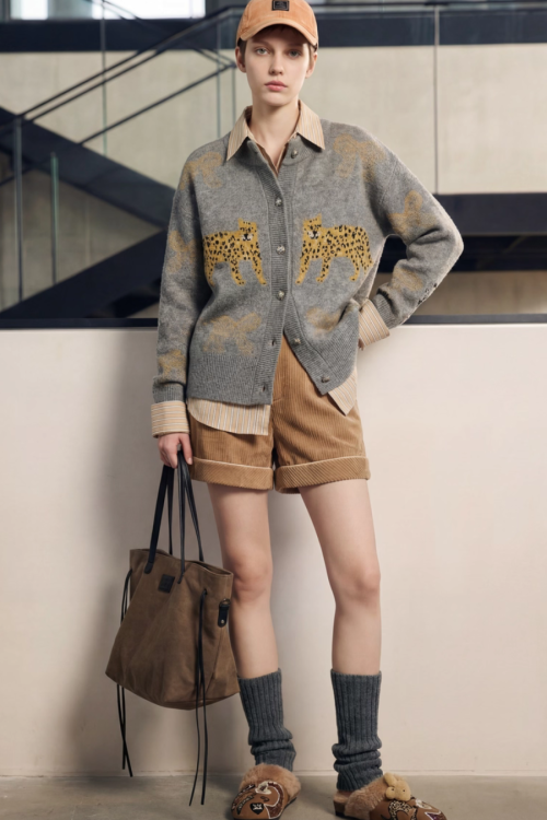 Stand Collar Tiger Knit Top / Mini Skirt