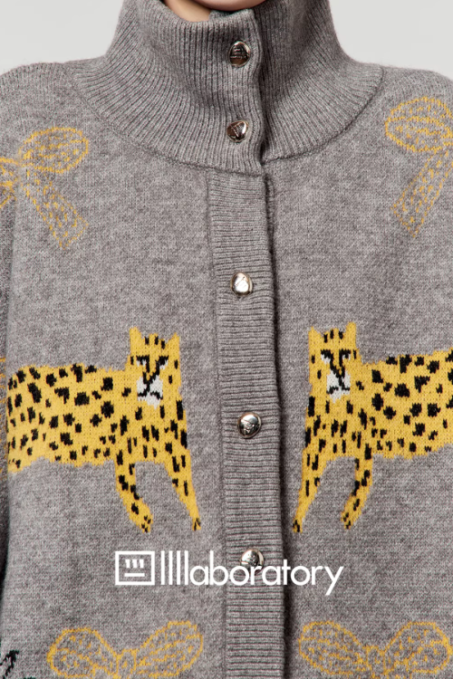 Stand Collar Tiger Knit Top / Mini Skirt