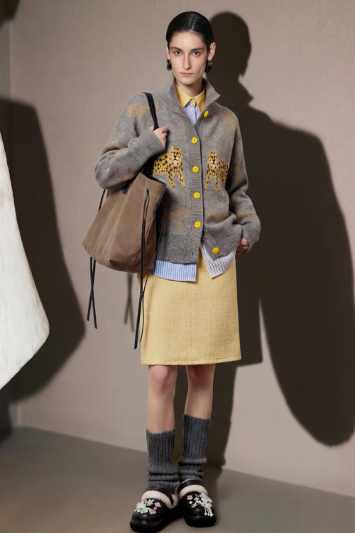 Stand Collar Tiger Knit Top / Mini Skirt