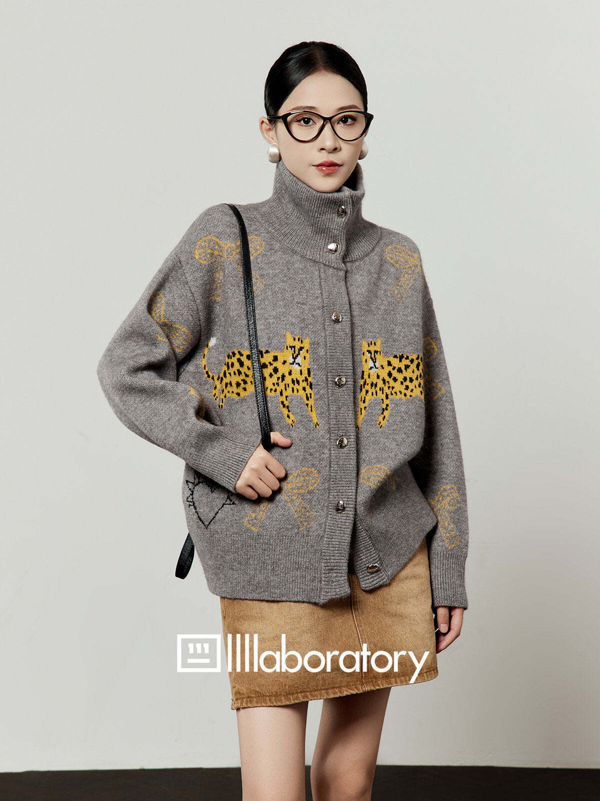 Stand Collar Tiger Knit Top / Mini Skirt Stand Collar Tiger Knit Top / Mini Skirt