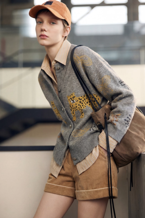 Stand Collar Tiger Knit Top / Mini Skirt