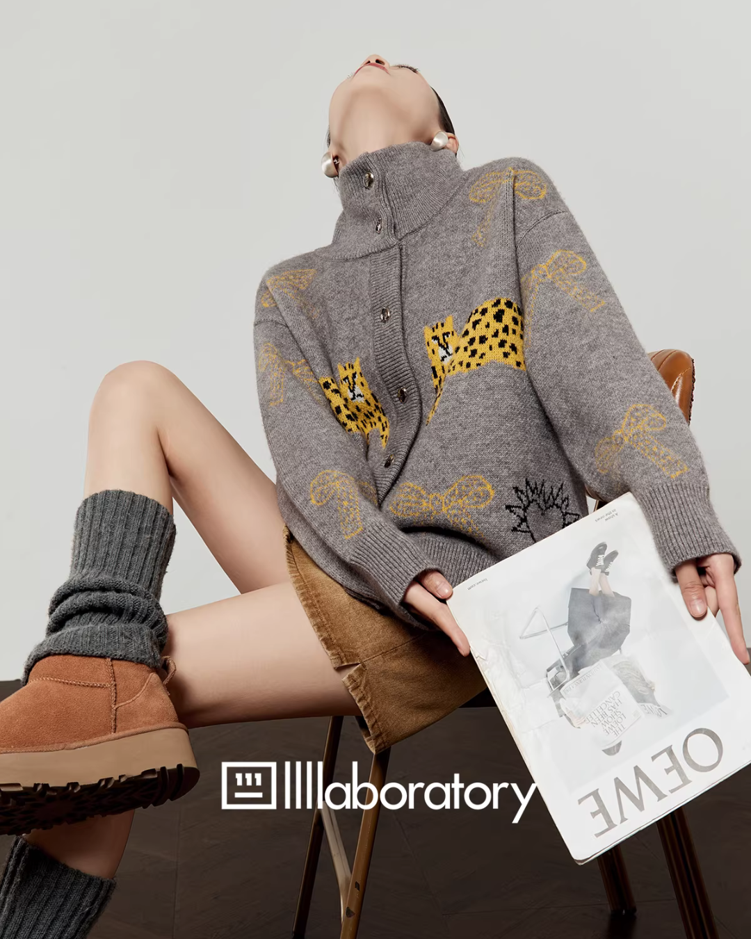 Stand Collar Tiger Knit Top / Mini Skirt Stand Collar Tiger Knit Top / Mini Skirt