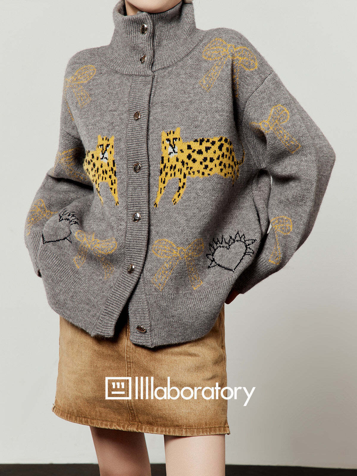 Stand Collar Tiger Knit Top / Mini Skirt Stand Collar Tiger Knit Top / Mini Skirt