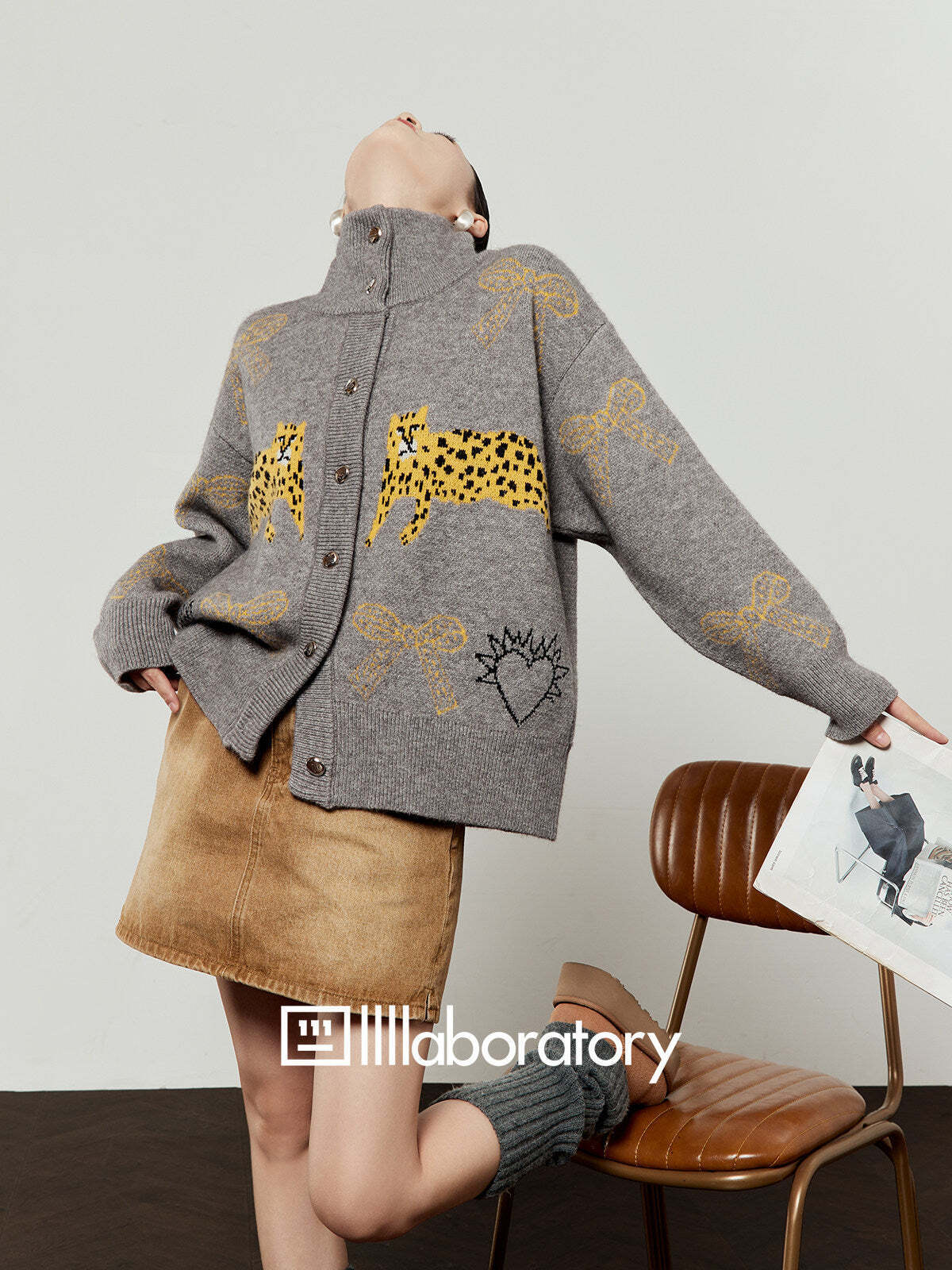 Stand Collar Tiger Knit Top / Mini Skirt Stand Collar Tiger Knit Top / Mini Skirt