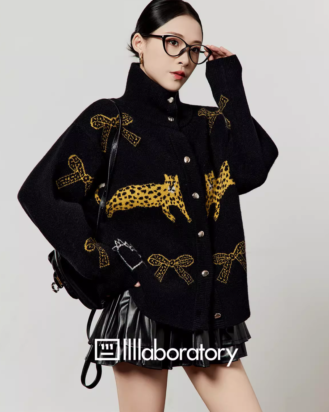 Stand Collar Tiger Knit Top / Mini Skirt Stand Collar Tiger Knit Top / Mini Skirt