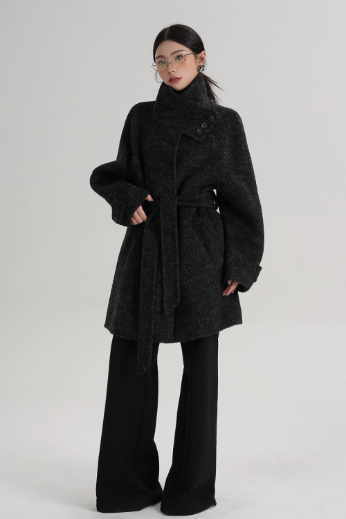 Stand Collar Wool Coat