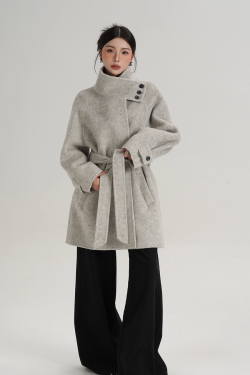Stand Collar Wool Coat