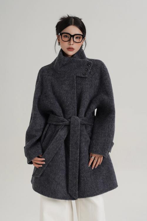 Stand Collar Wool Coat