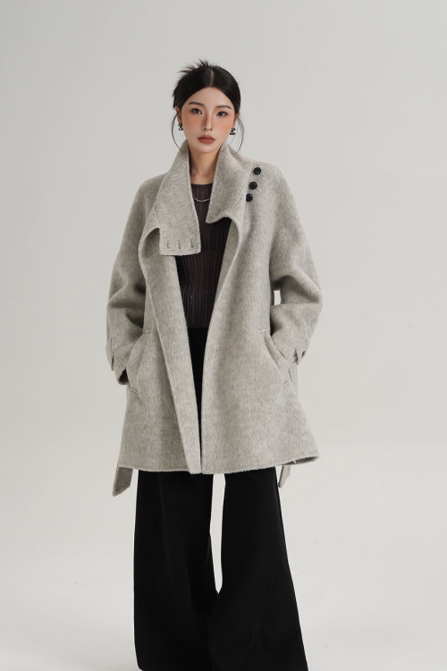 Stand Collar Wool Coat