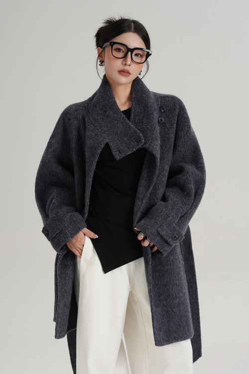 Stand Collar Wool Coat