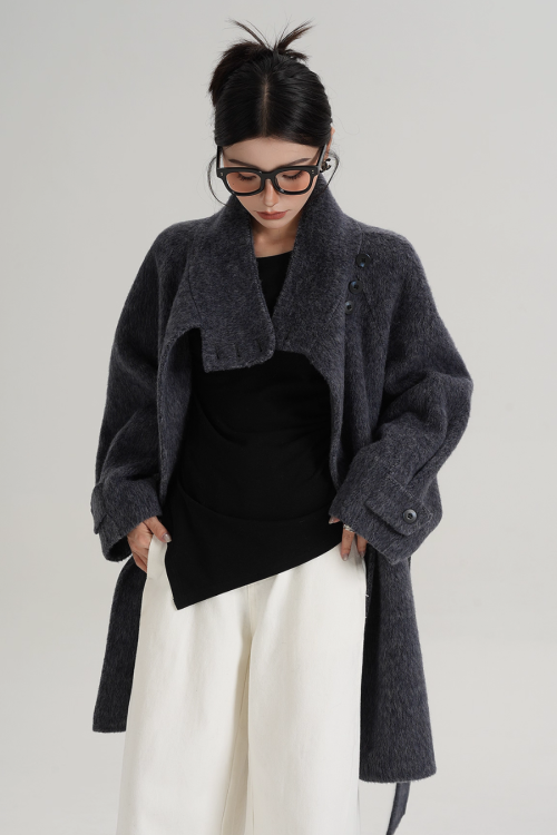 Stand Collar Wool Coat