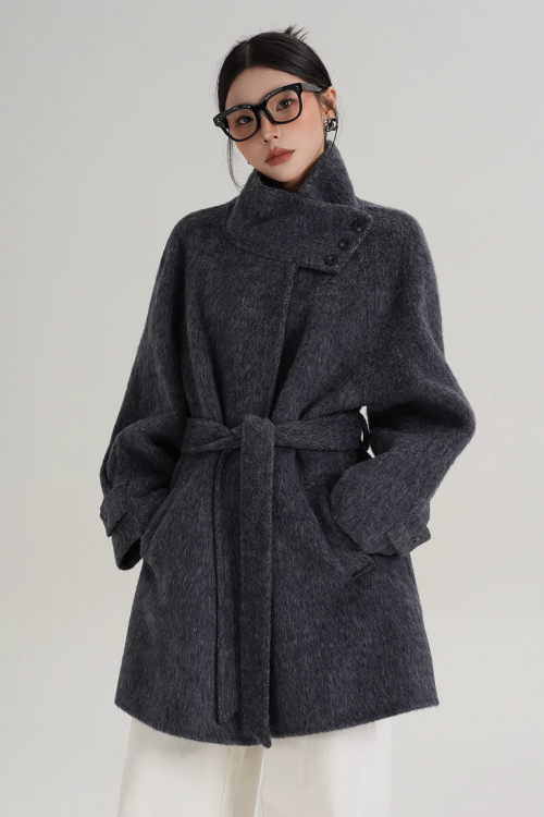 Stand Collar Wool Coat