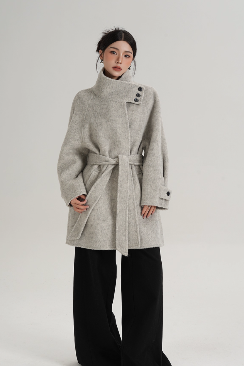 Stand Collar Wool Coat