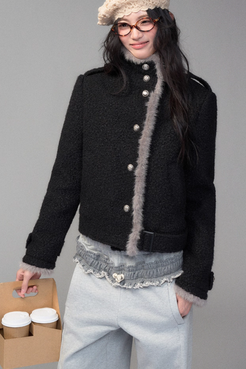 Stand Collar Wool Coat