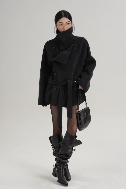 Stand Collar Wool Trench Coat