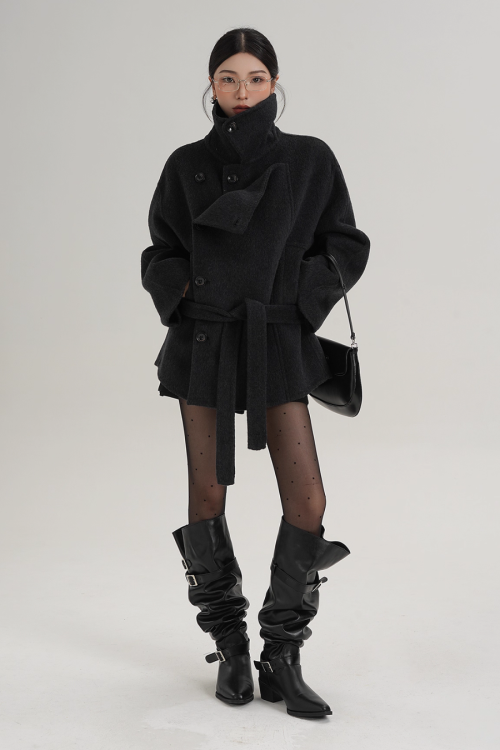 Stand Collar Wool Trench Coat