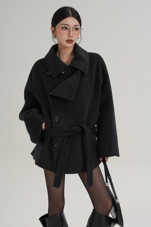 Stand Collar Wool Trench Coat