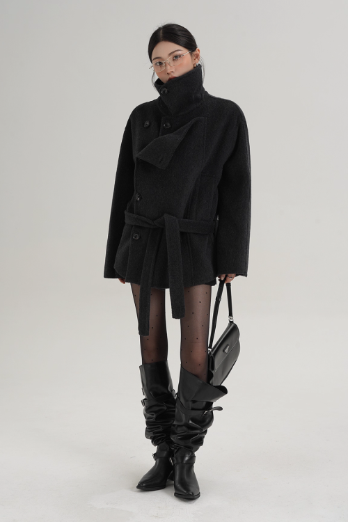 Stand Collar Wool Trench Coat