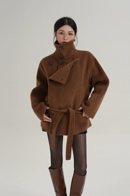 Stand Collar Wool Trench Coat