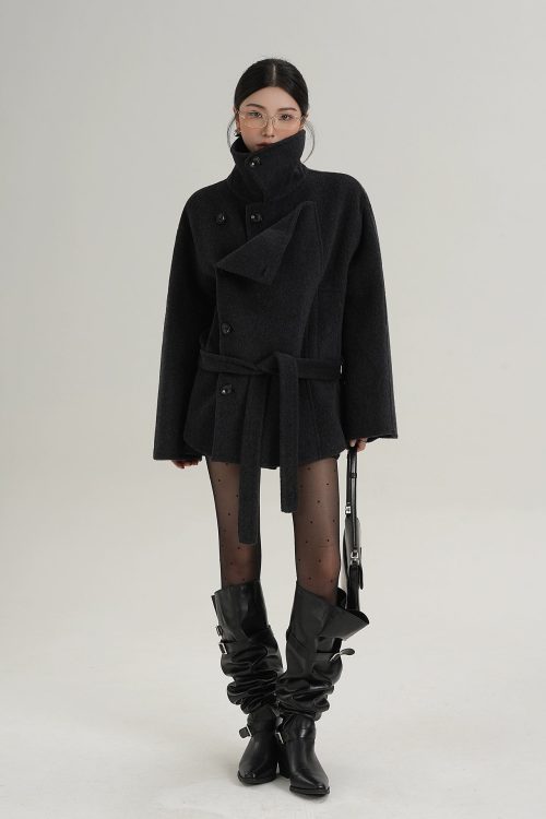 Stand Collar Wool Trench Coat