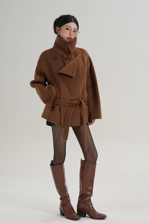 Stand Collar Wool Trench Coat