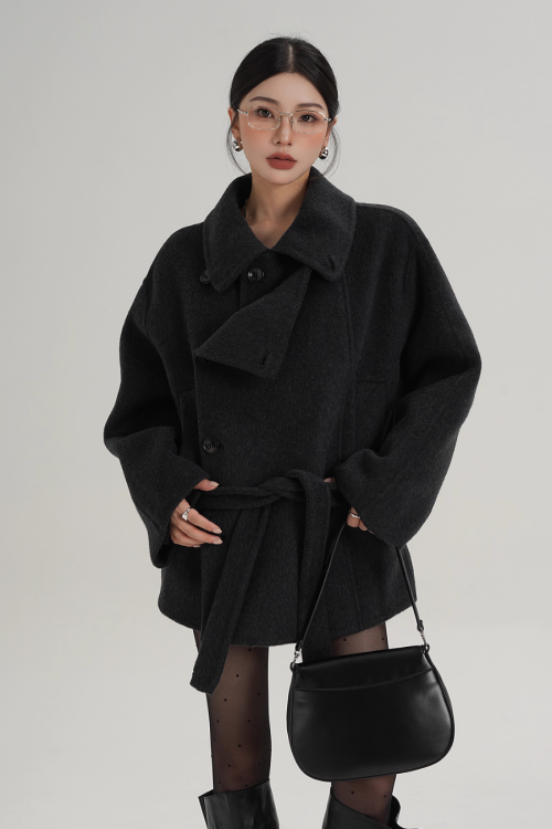 Stand Collar Wool Trench Coat