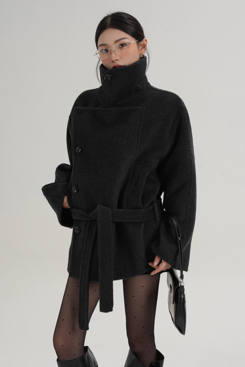 Stand Collar Wool Trench Coat