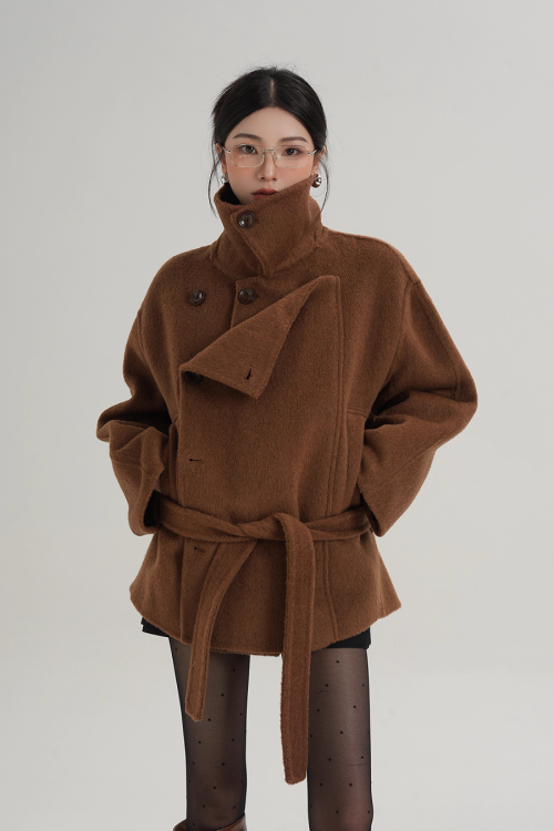 Stand Collar Wool Trench Coat