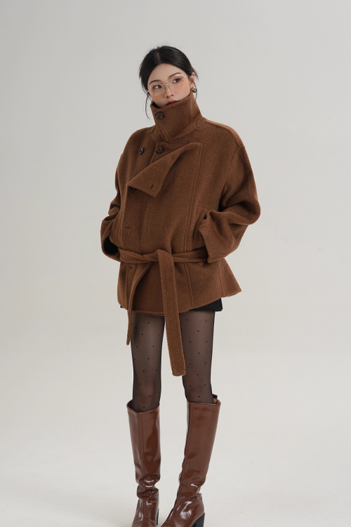 Stand Collar Wool Trench Coat