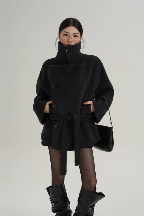 Stand Collar Wool Trench Coat