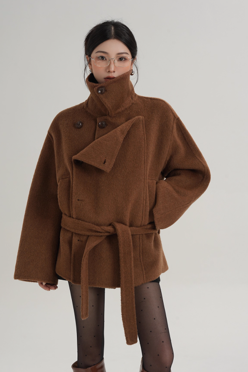 Stand Collar Wool Trench Coat