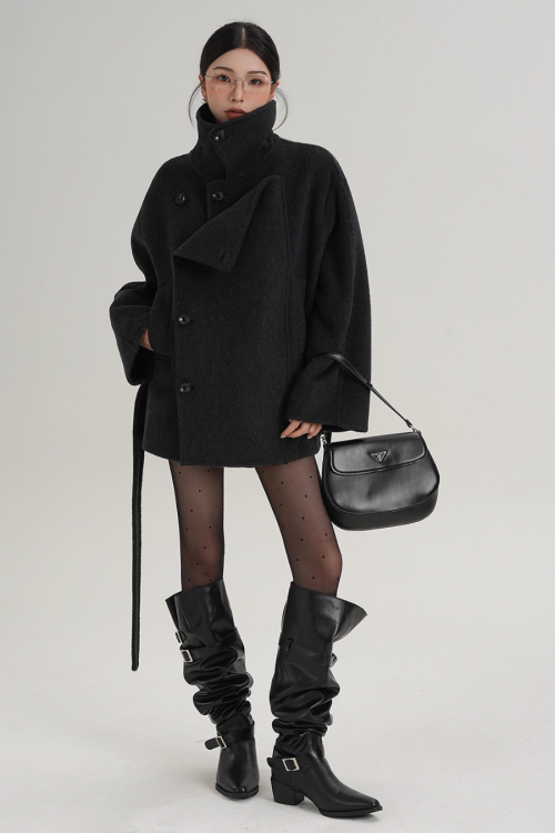 Stand Collar Wool Trench Coat