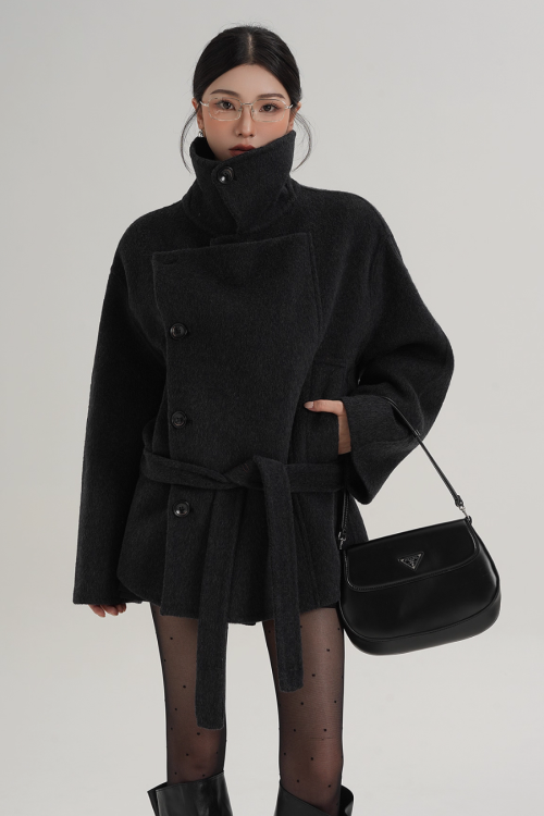 Stand Collar Wool Trench Coat