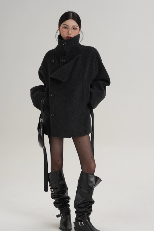 Stand Collar Wool Trench Coat