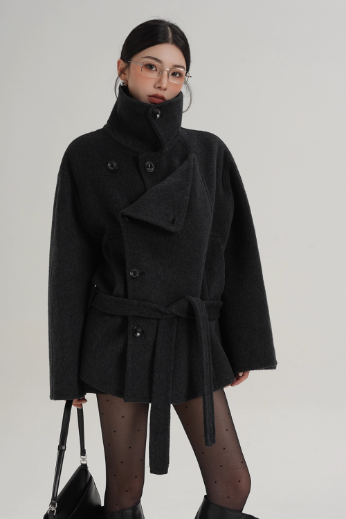 Stand Collar Wool Trench Coat