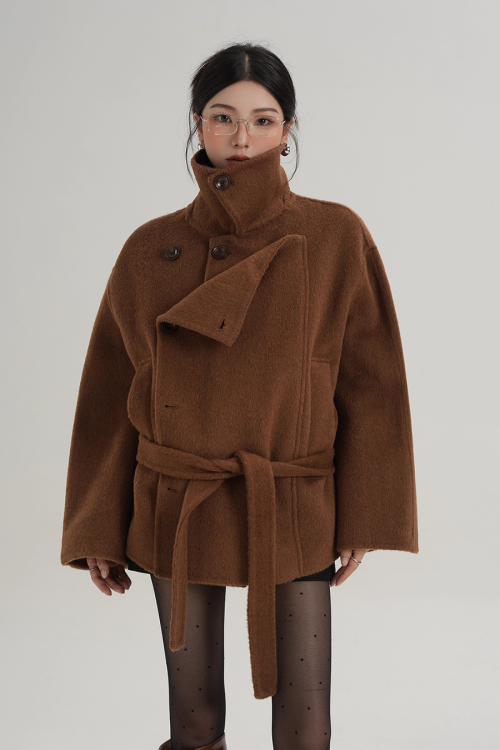 Stand Collar Wool Trench Coat