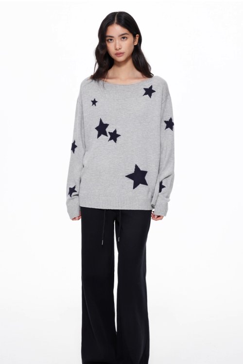 Star Crew Neck Knit Top