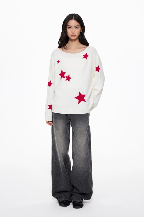Star Crew Neck Knit Top