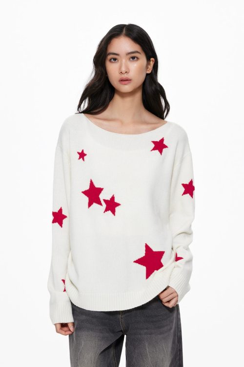 Star Crew Neck Knit Top