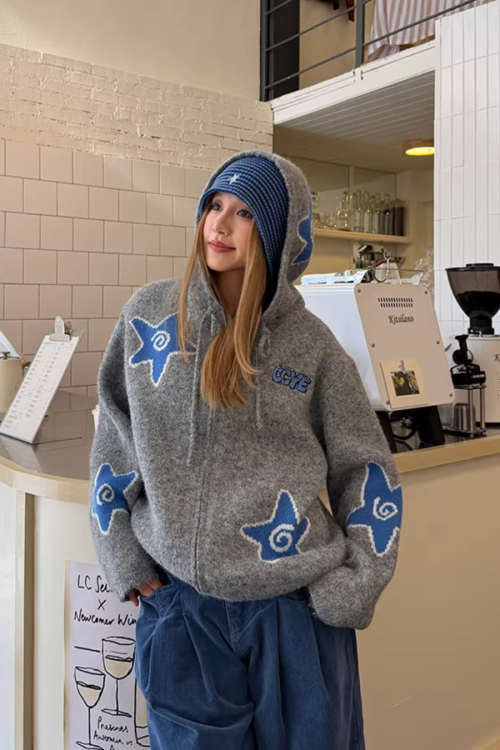 Star Hoodie Knit Jacket