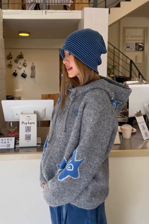 Star Hoodie Knit Jacket