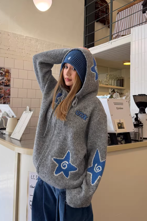 Star Hoodie Knit Jacket