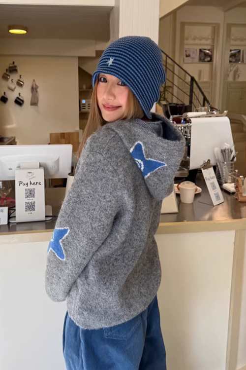 Star Hoodie Knit Jacket
