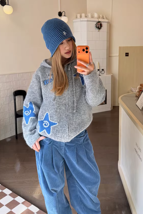 Star Hoodie Knit Jacket