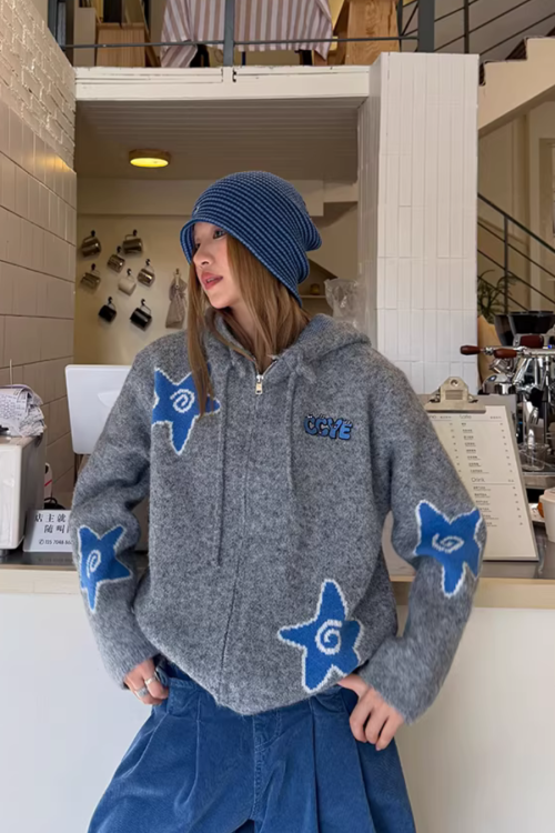 Star Hoodie Knit Jacket