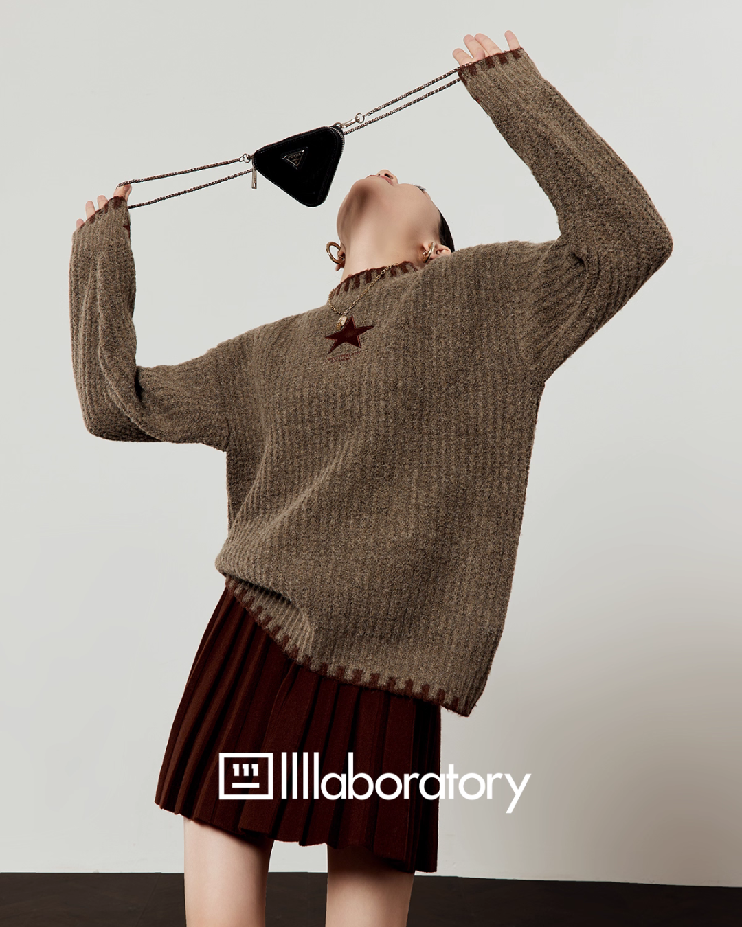 Star Logo Mock Neck Top / Pleated Skirt Star Logo Mock Neck Top / Pleated Skirt