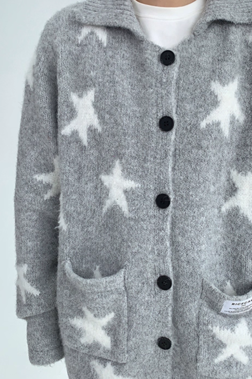 Star-Patterned Knit Cardigan