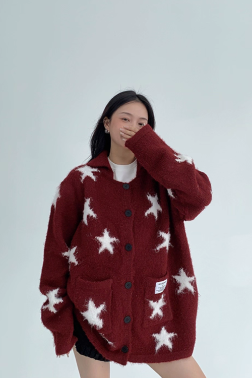 Star-Patterned Knit Cardigan